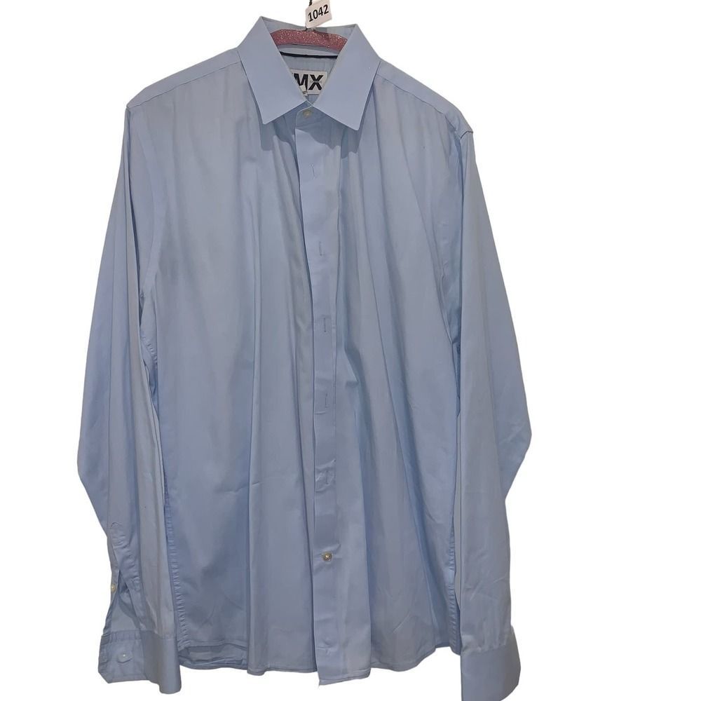 Express 1MX, Men's Blue Dress Shirt, Long Sleeve, LG